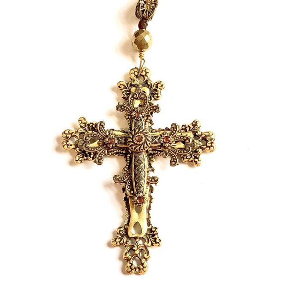 NWT Baroque LG Book Bible Bookmark Jeweled Brass Cross Pendant Burg Moire Ribbon - Picture 8 of 10